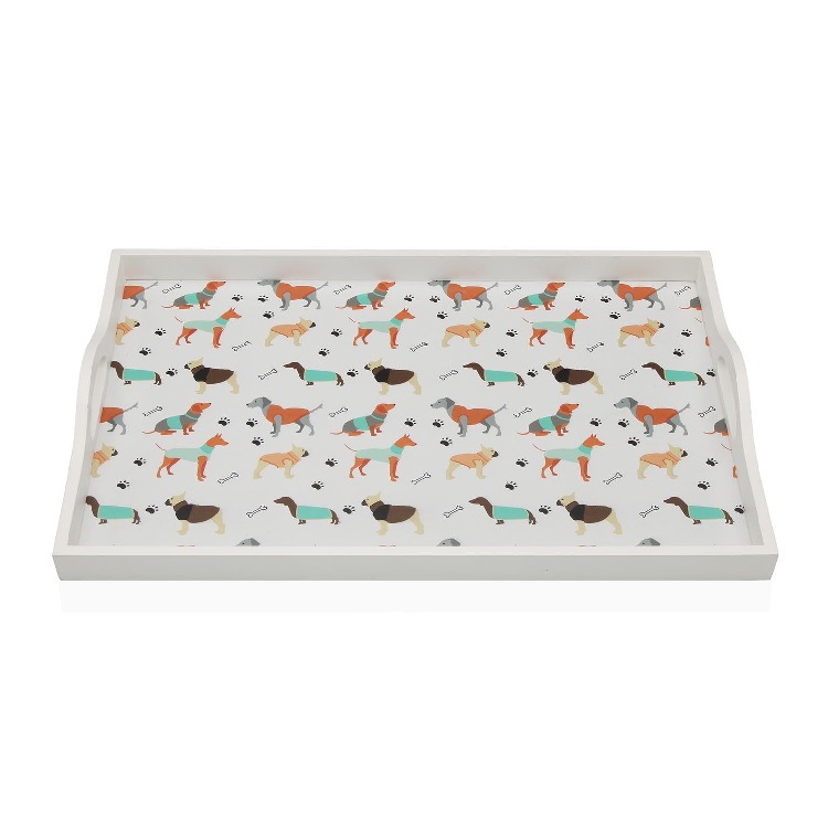 bandeja en madera blanca con motivos de perritos multicolor