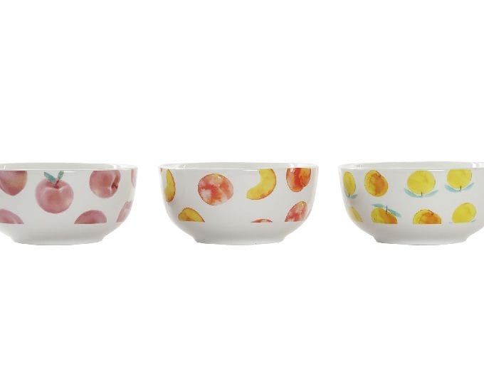 Set 2 bolles en porcelana blanca con dibujo de frutas multicolor