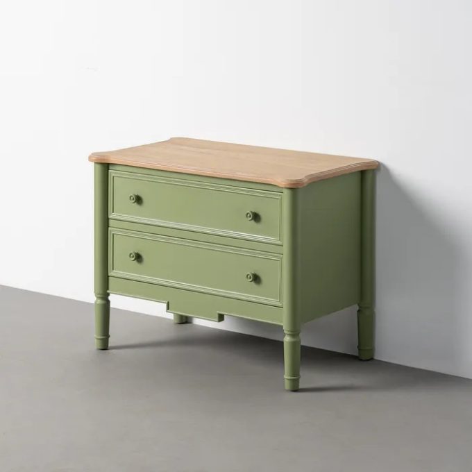 Cómoda Madera de Abeto Verde y Natural Elena, Clásica (115x45x90 cm)