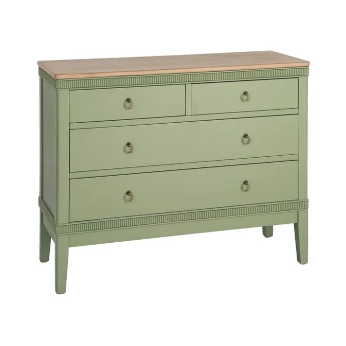 Cómoda Madera de Abeto Verde y Natural Elena, Clásica (80x45x60 cm)