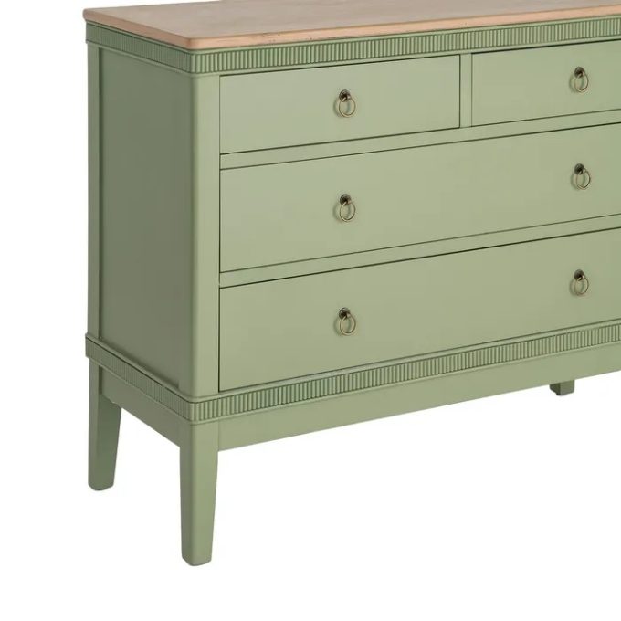 Cómoda Madera de Abeto Verde y Natural Elena, Clásica (115x45x90 cm)
