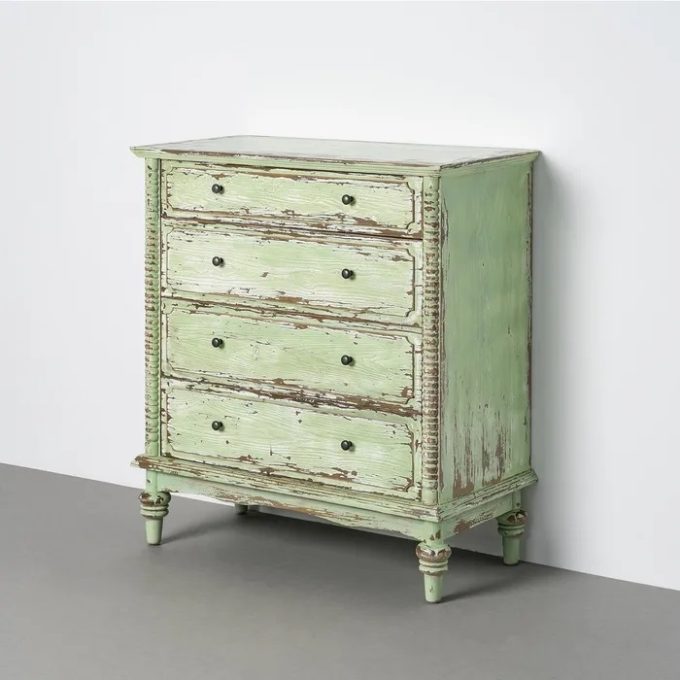 Cómoda Madera de Abeto Verde y Natural Elena, Clásica (80x45x60 cm)