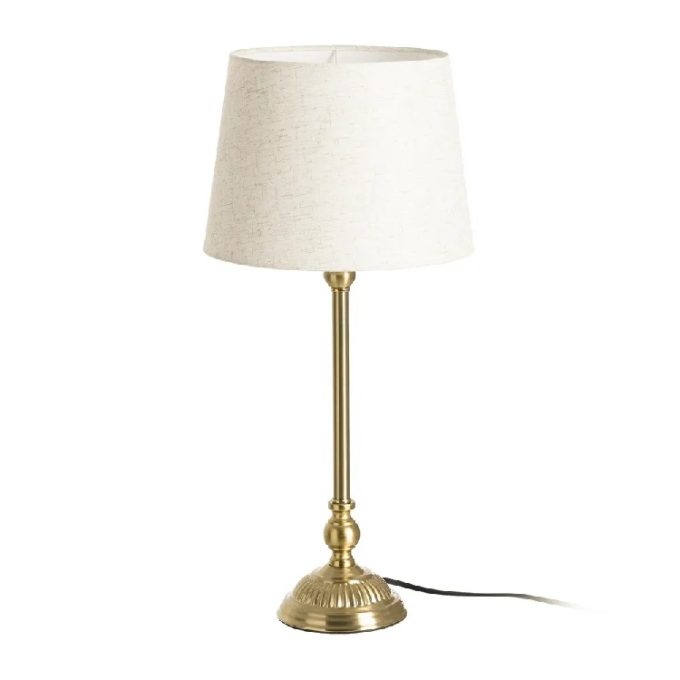 Lámpara de sobremesa de estilo clásico con pie dorado y tulipa blanca