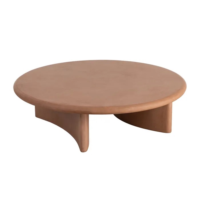 Mesa de Centro Redonda Madera Microcemento Teja , Contemporánea(120dx33 cm) - Imagen 2