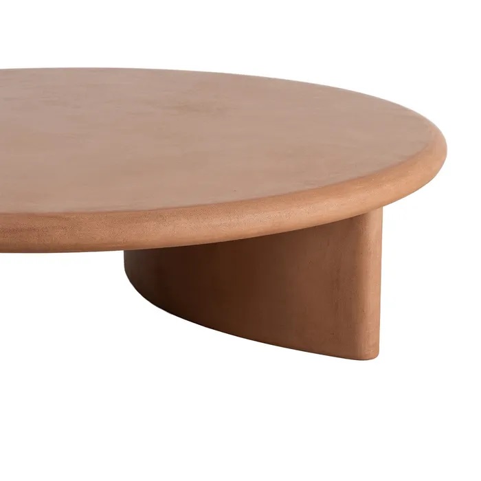 Mesa de Centro Redonda Madera Microcemento Teja , Contemporánea(120dx33 cm) - Imagen 3