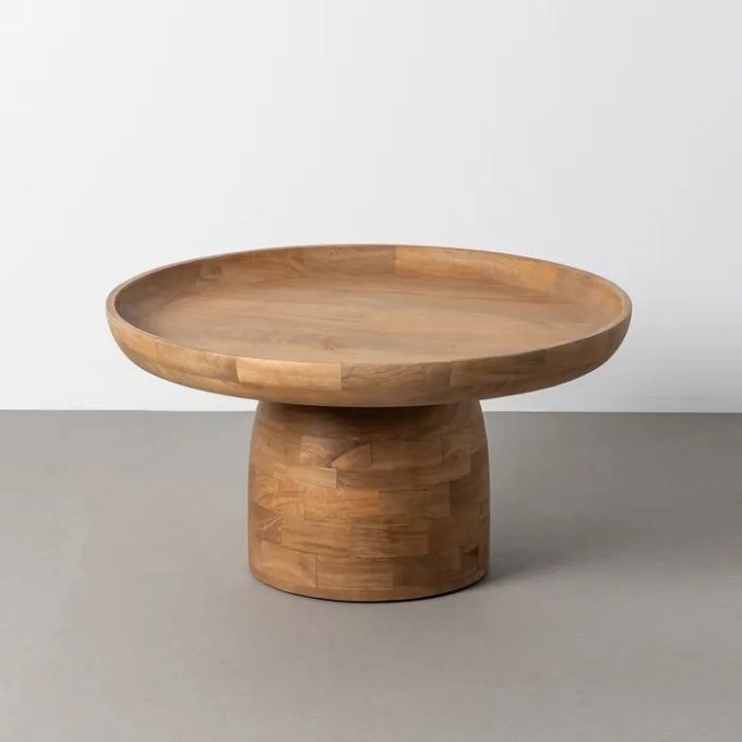 mesa de centro redonda en madera maciza de mango de estilo japandi