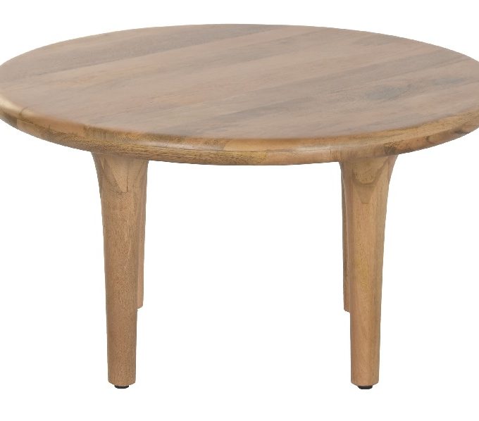 mesa de centro redonda en madera de mango y estilo nórdico