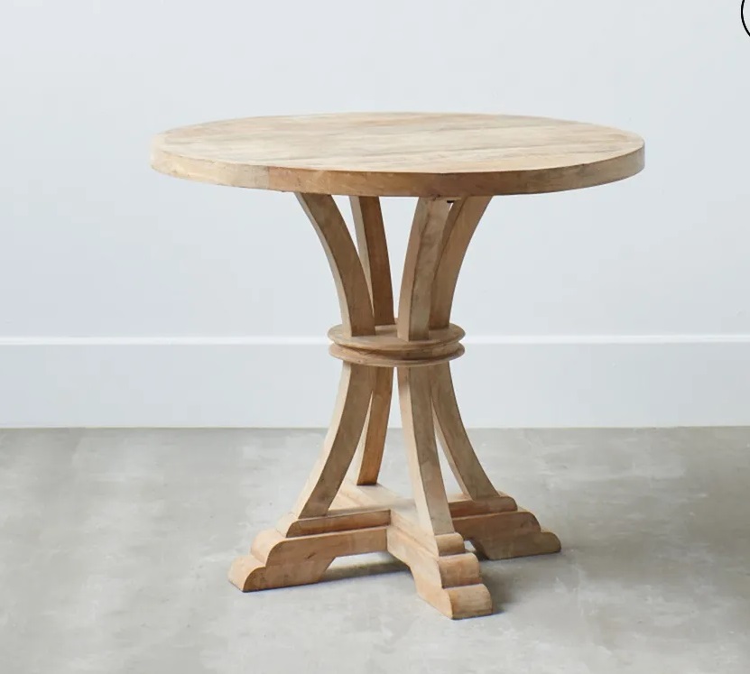 mesa de comedor redonda en madera de mango con patas curvas de 85 cm de estilo clásico