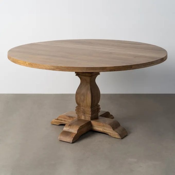 mesa de comedor redonda en madera maciza de mango de estilo clásico de 150 cm de diámetro