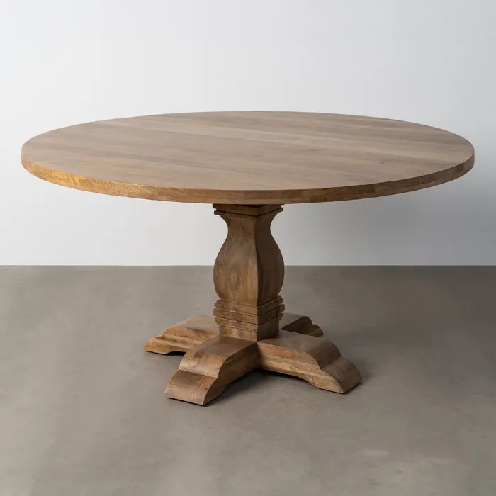 mesa de comedor redonda en madera maciza de mango de estilo clásico de 150 cm de diámetro