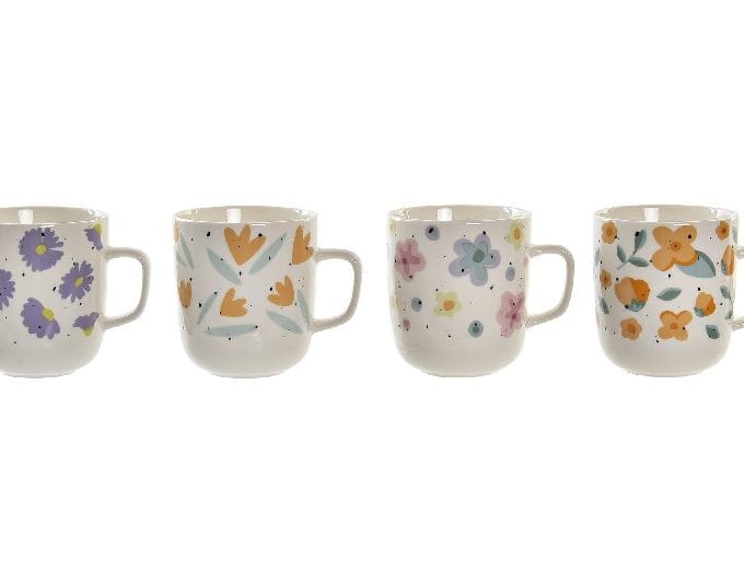 Set de 2 tazas en porcelana blanca con dibujo de flors multicolor de estuilo vintage