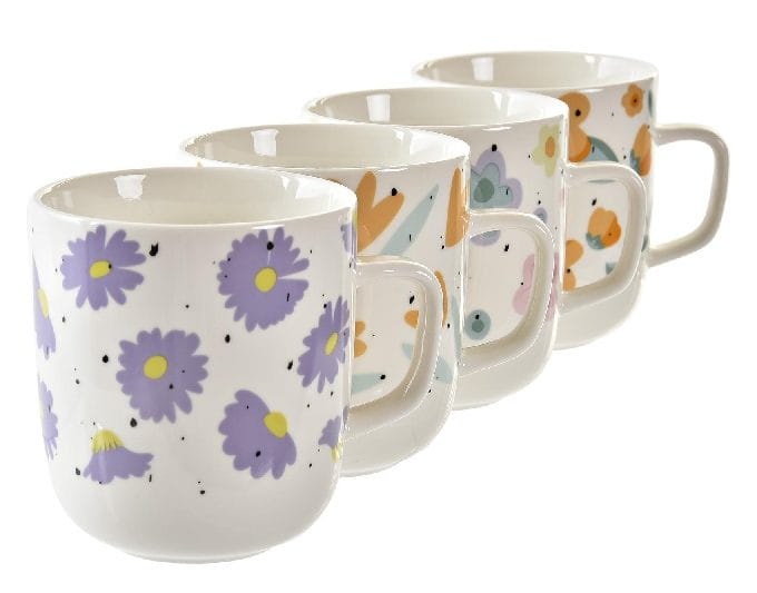 Set 2 Mugs Porcelana Blanca Flores Multicolor 40 cl(12x8x10cm)