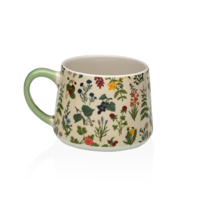 Taza en Porcelana Flores Amarillas y Verdes (9dx8cm)