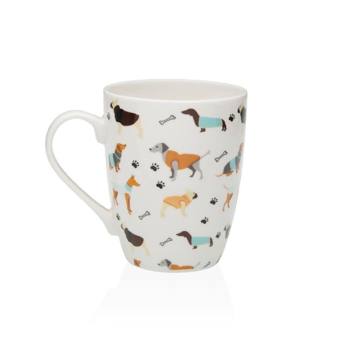 Set 2 tazas mug porcelana con motivos de perritos multicolor