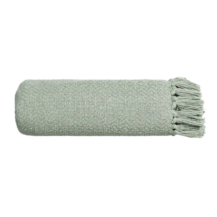 plaid tejido algodón verde con flecos