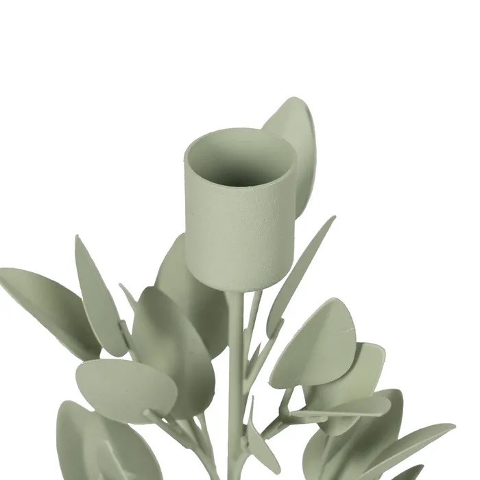 Set 2 Candelabros Metal Verde Menta con Hojas ( 8dx26 cm) - Imagen 2