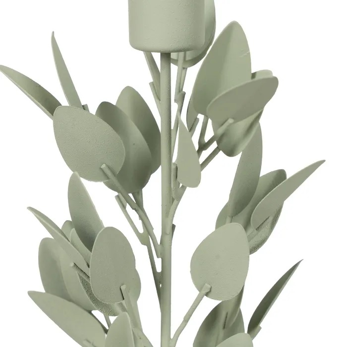 Set 2 Candelabros Metal Verde Menta con Hojas ( 8dx26 cm) - Imagen 3