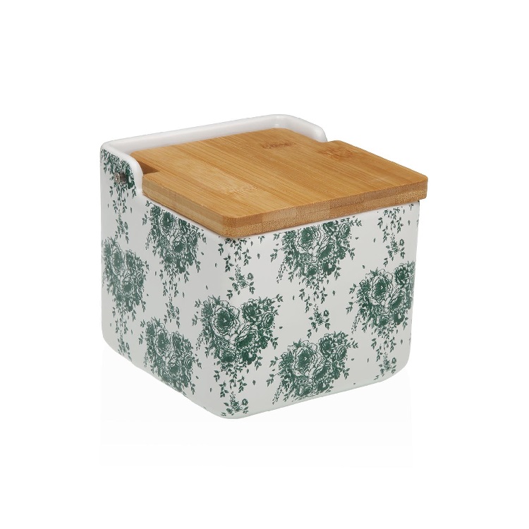 salero en porcelana blanca con florecillas verdes de estilo retro