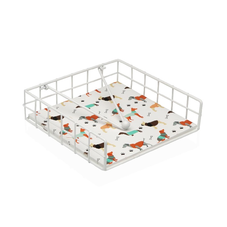 Servilletero de megtal y mdf blanco con dibujo de perritos multicolor