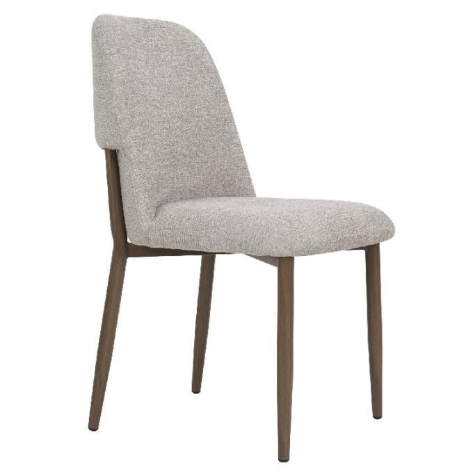 set 2 sillas en metal marron con asiento y respaldo alto en chenilla color gris taupe