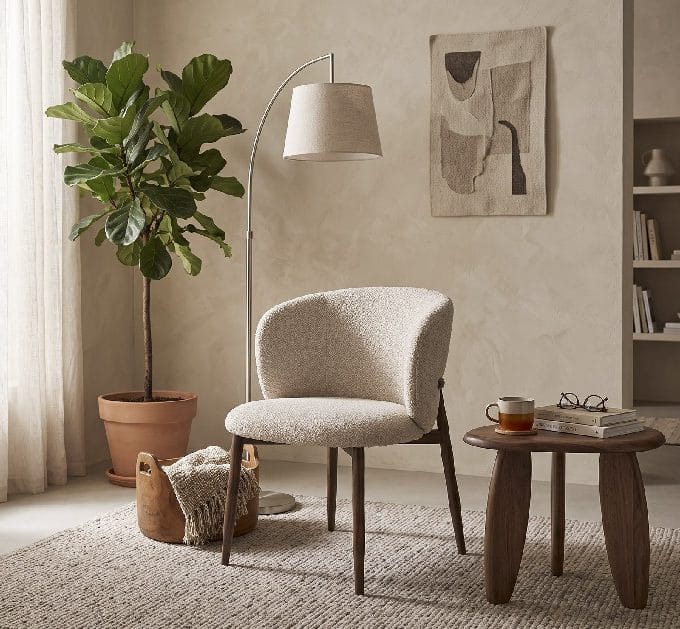 Set 2 Sillas Tapizadas Chenilla Crema Storland, Estilo Nórdico (63x58x80cm)