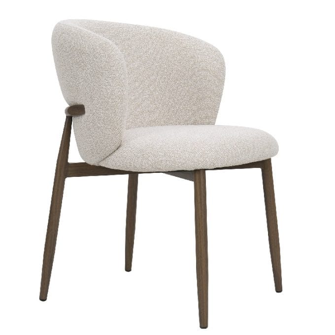 Set de 2 silla tapizadas en tejido de chenilla crema y patas en metal tubular marrón de estilo nórdico
